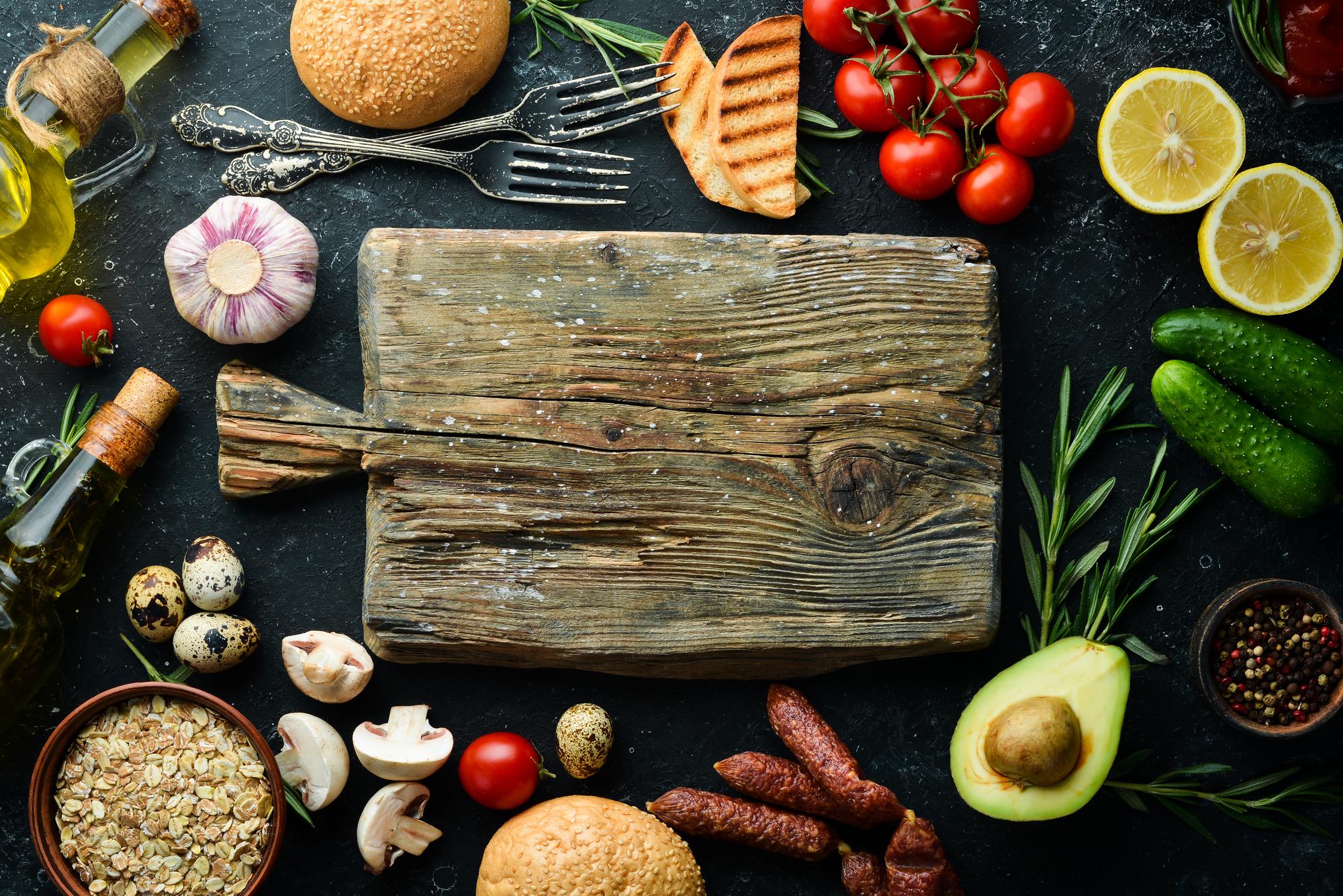Styled meal kit on wooden board